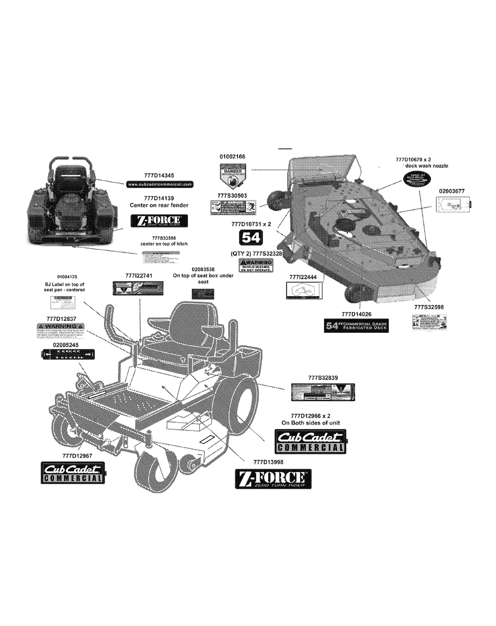 Label Map 54-Inch Diagram and Parts List for Z-FORCEPRO54-KH 53BH3AGT050-23HP Cub Cadet Lawn Tractor